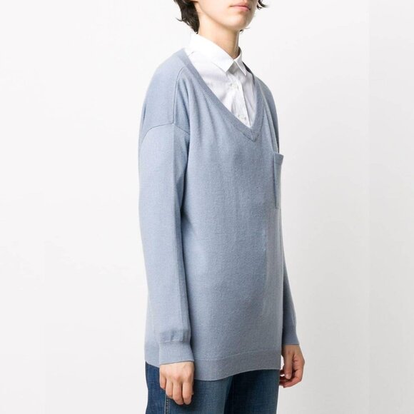 Brunello Cucinelli Blue Cashmere Monili-Pocket Sweater - Picture 1 of 9